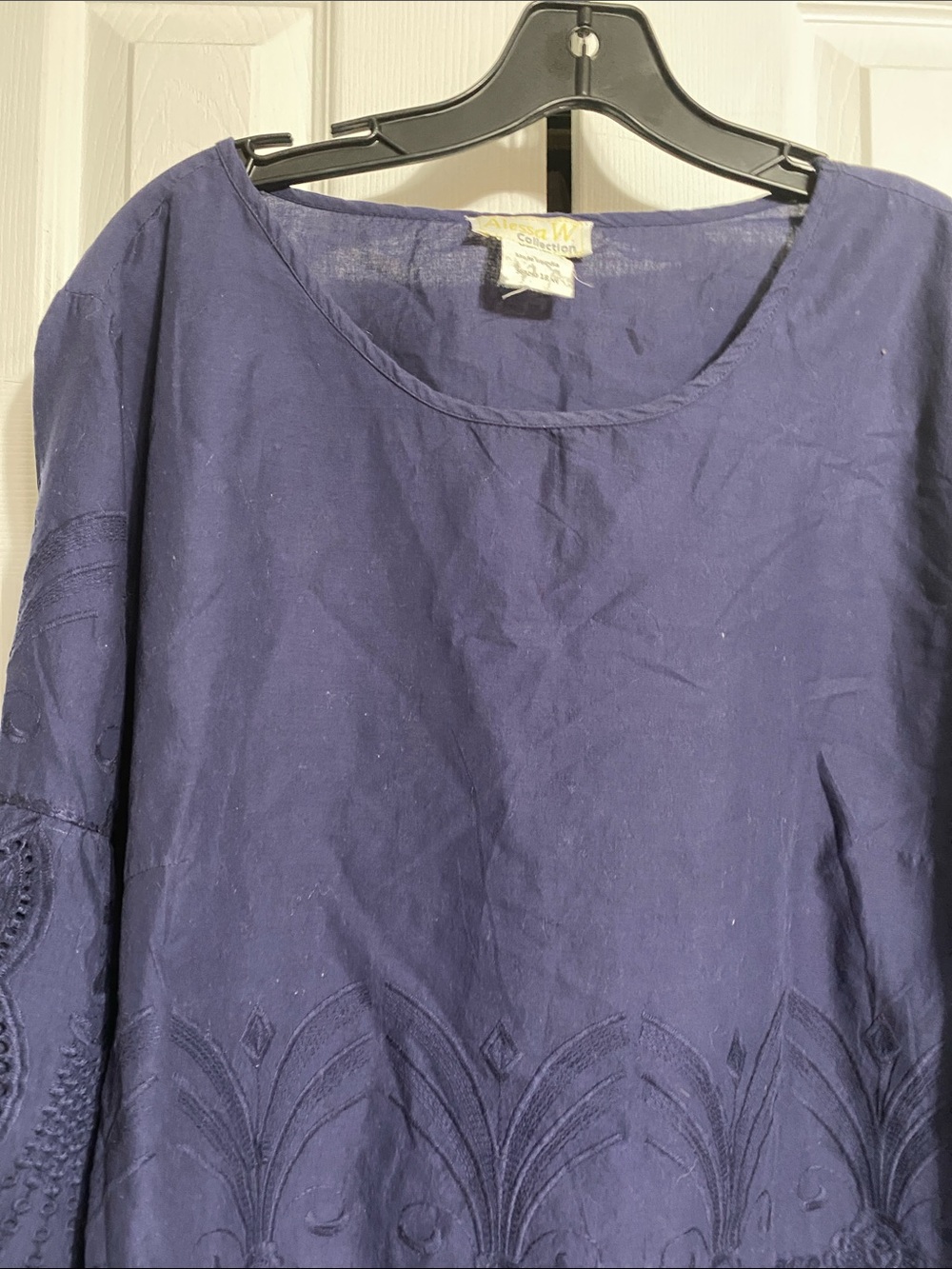 Alessa W Collection navy blue boho cotton shirt top blouse size 18 - Picture 2 of 8